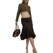 90s Clockhouse Brown Peplum Floaty Midi Skirt (S/M)