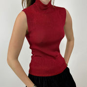90s Scarlet Beaded Turtle Neck Tank Top (M)