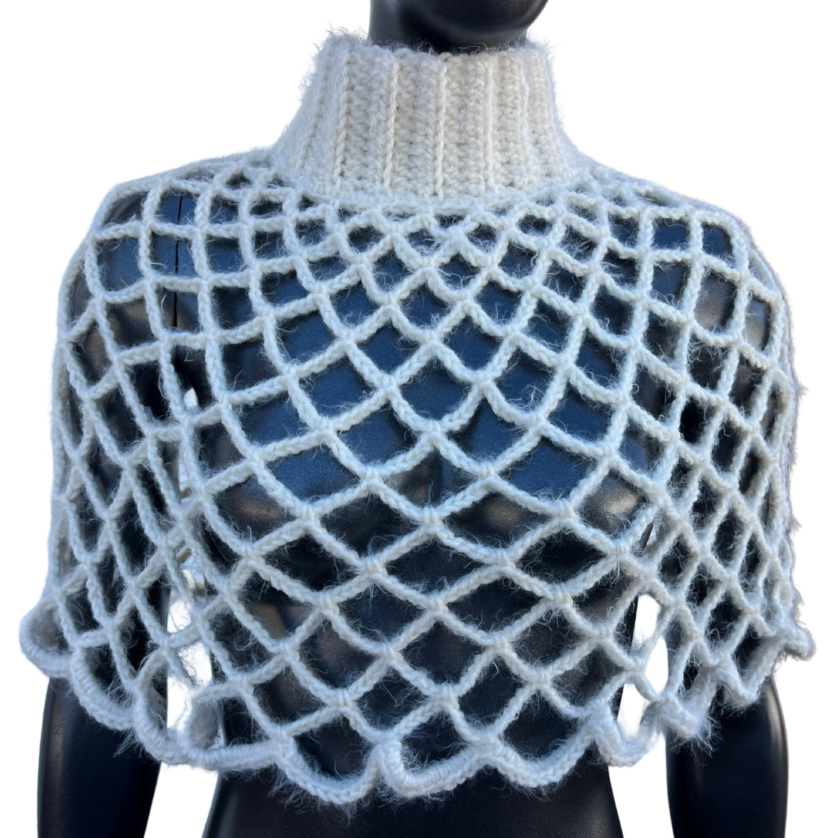 White Fuzzy Turtleneck Mesh Shawl (S/M)