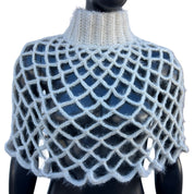White Fuzzy Turtleneck Mesh Shawl (S/M)
