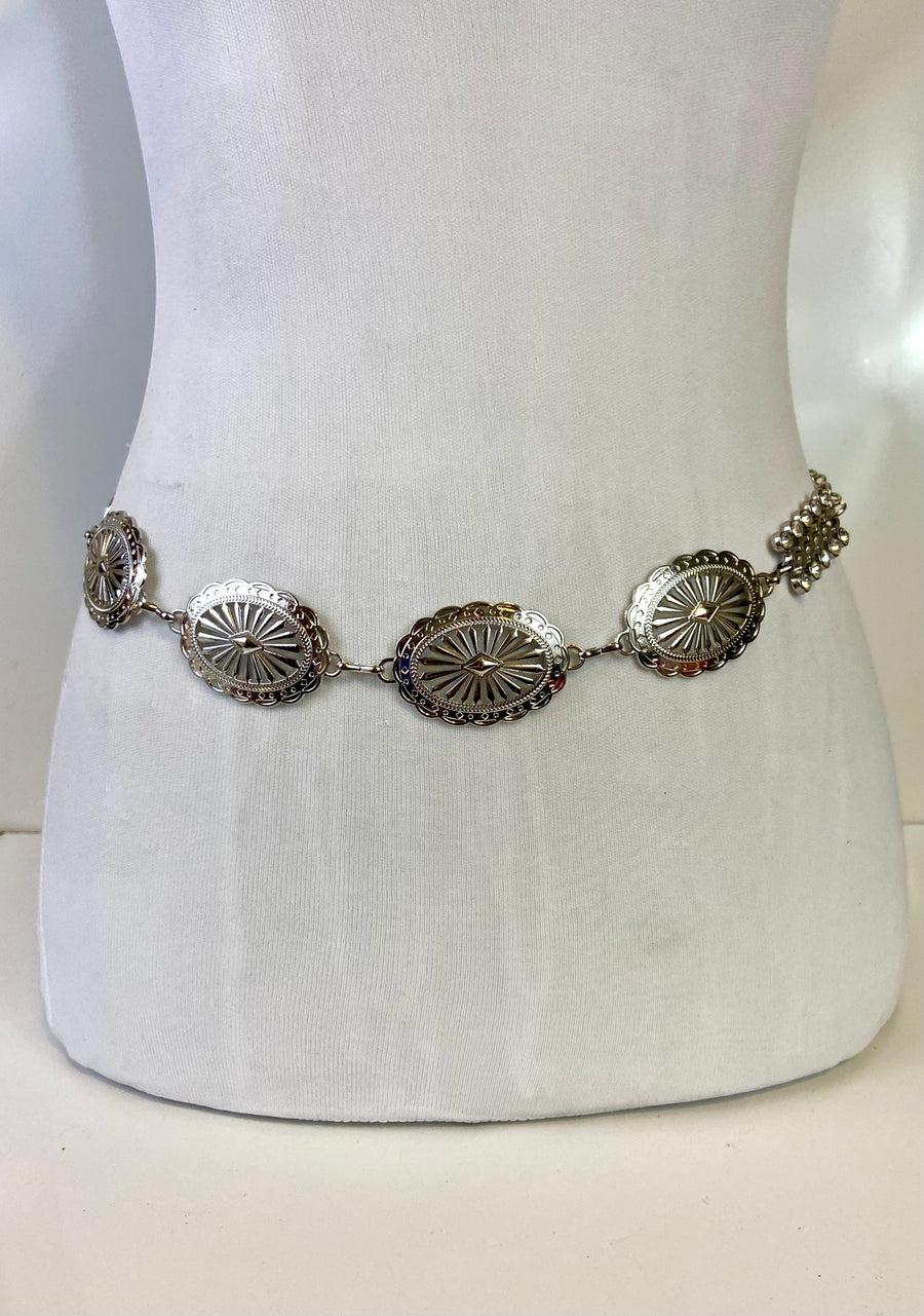 Concho Belt with Engraved Silver Charms