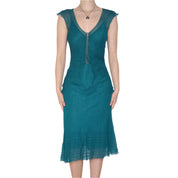 Y2K Teal Beaded Silk Midi Dress (M)