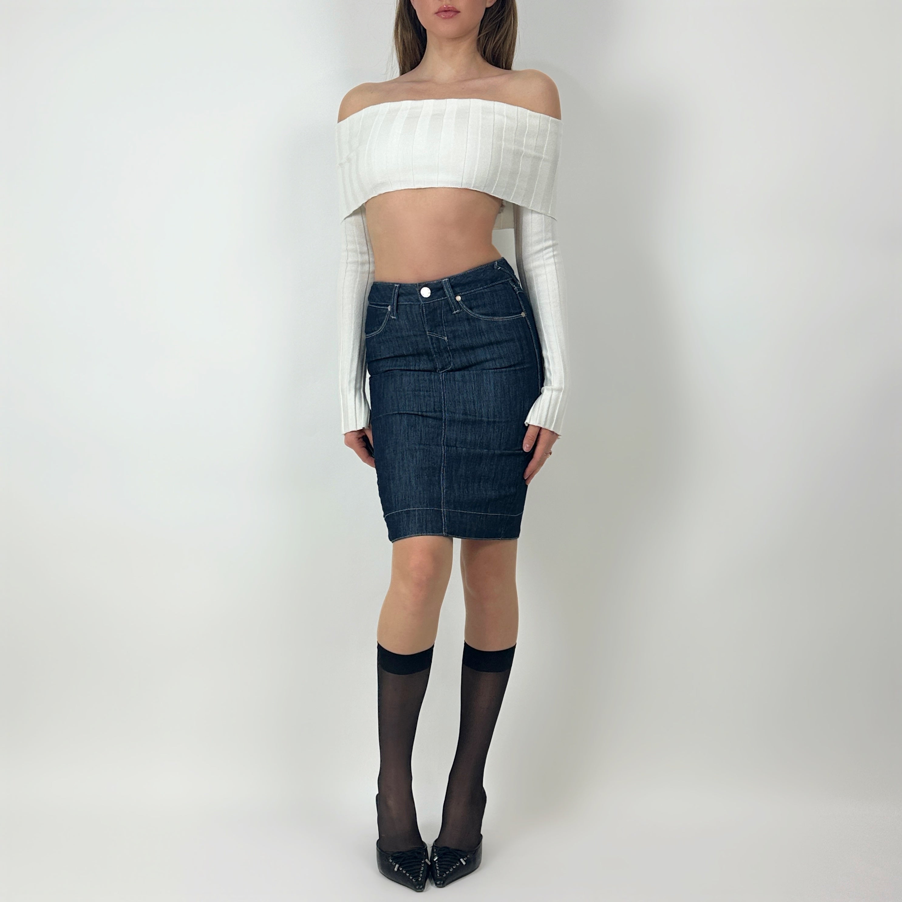 2000s Bebe Denim Midi Skirt (XXS/XS)