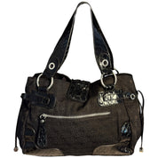 Vintage black GUESS monogram canvas and faux-crocodile shoulder bag