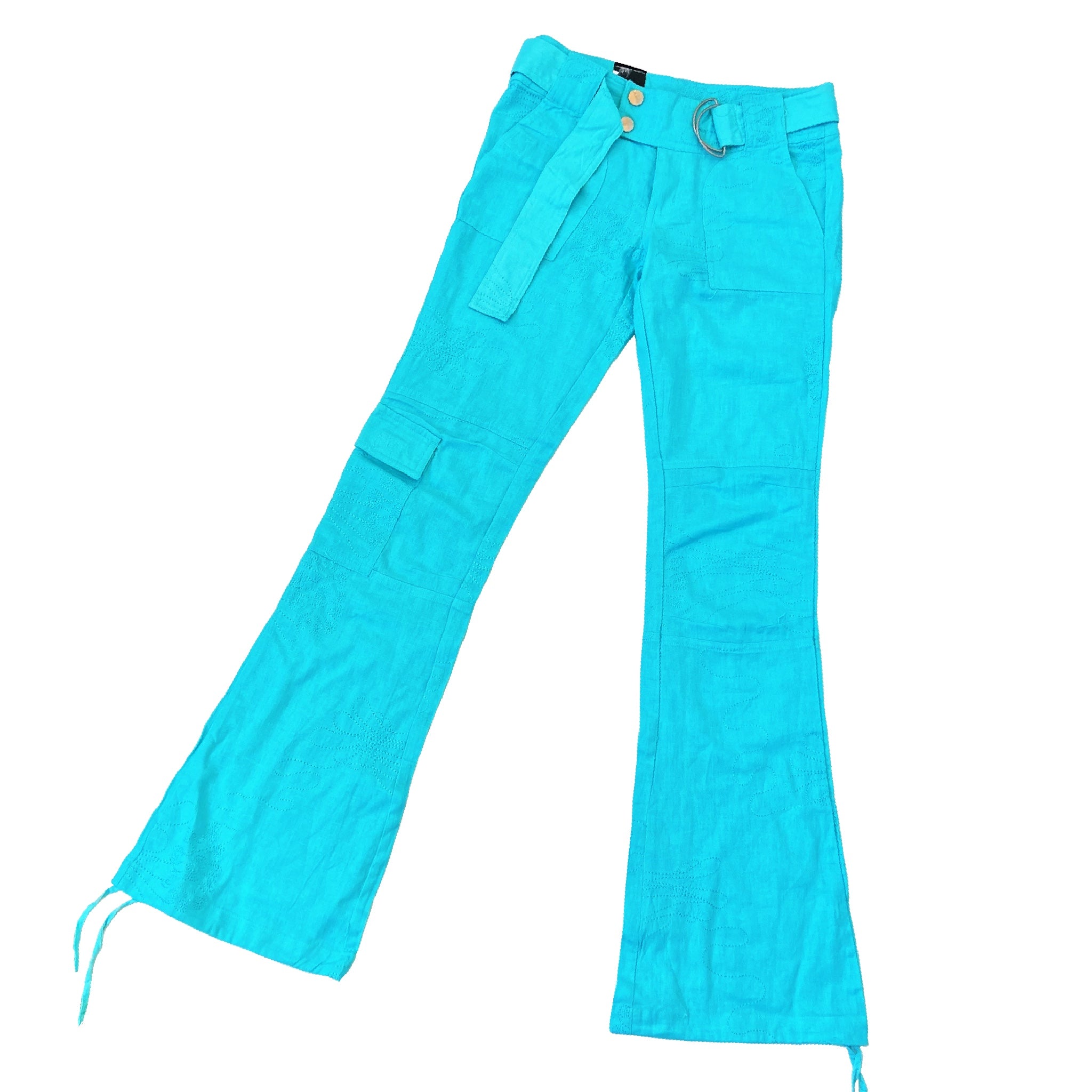 Aqua Blue Linen Cargo Pants