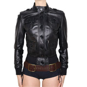 Y2K Italian Black Leather Moto Jacket (S)