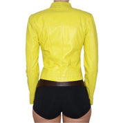 Y2K Sexy Yellow Leather Moto Jacket (XS)