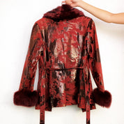 Vintage Burgundy Leather & Fur Trench - Small