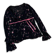 Vtg embroidered micromesh wrap blouse (XL)