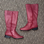 Burgundy Real Leather Knee High Block Heel Boots (10.5)