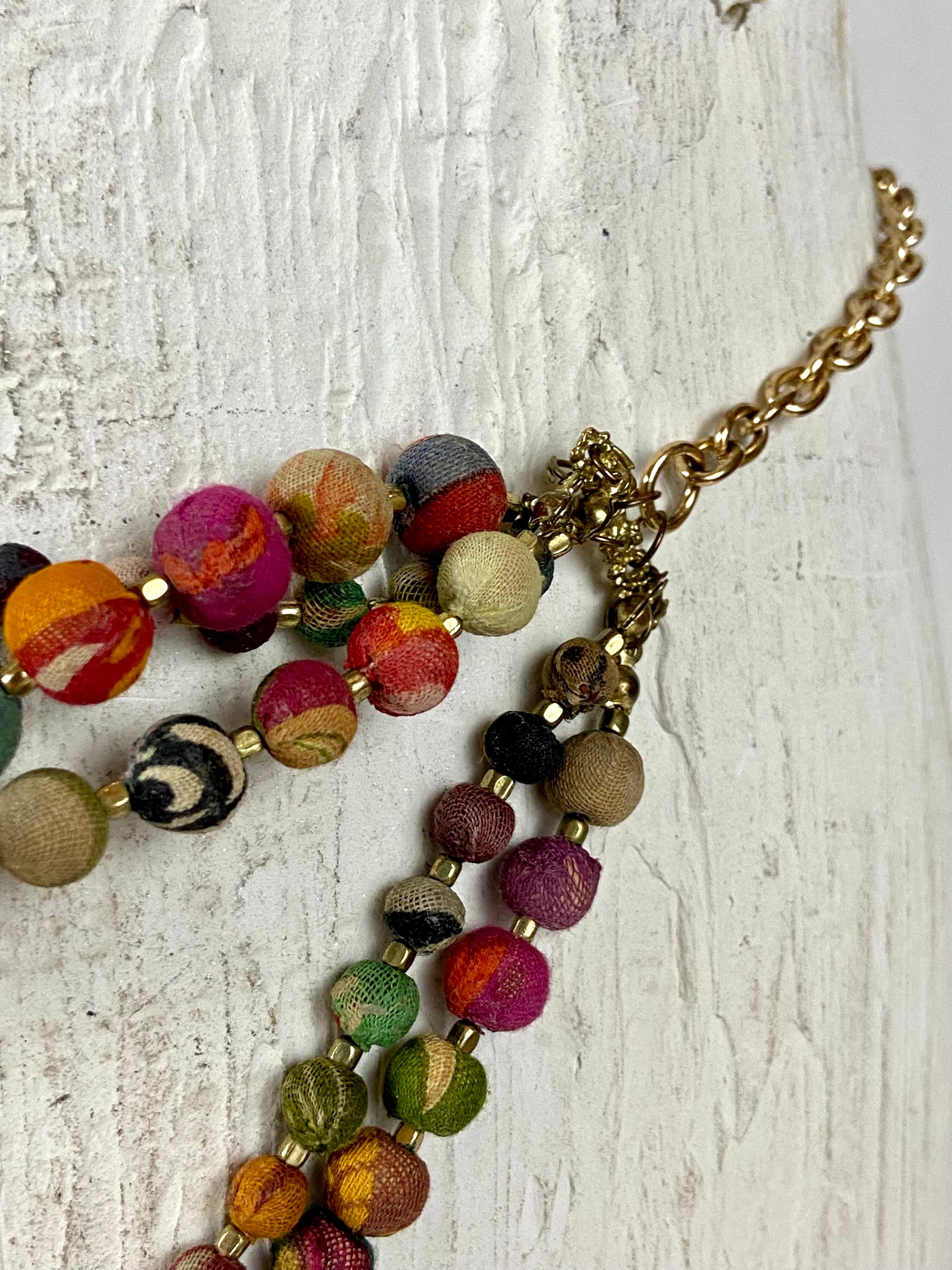 Boho fabric beads layered belt