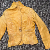 Vintage Mustard Yellow Italian Leather Button Detail Blazer (M)