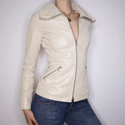 Y2K Sexy Beige Leather Moto Jacket (XS)