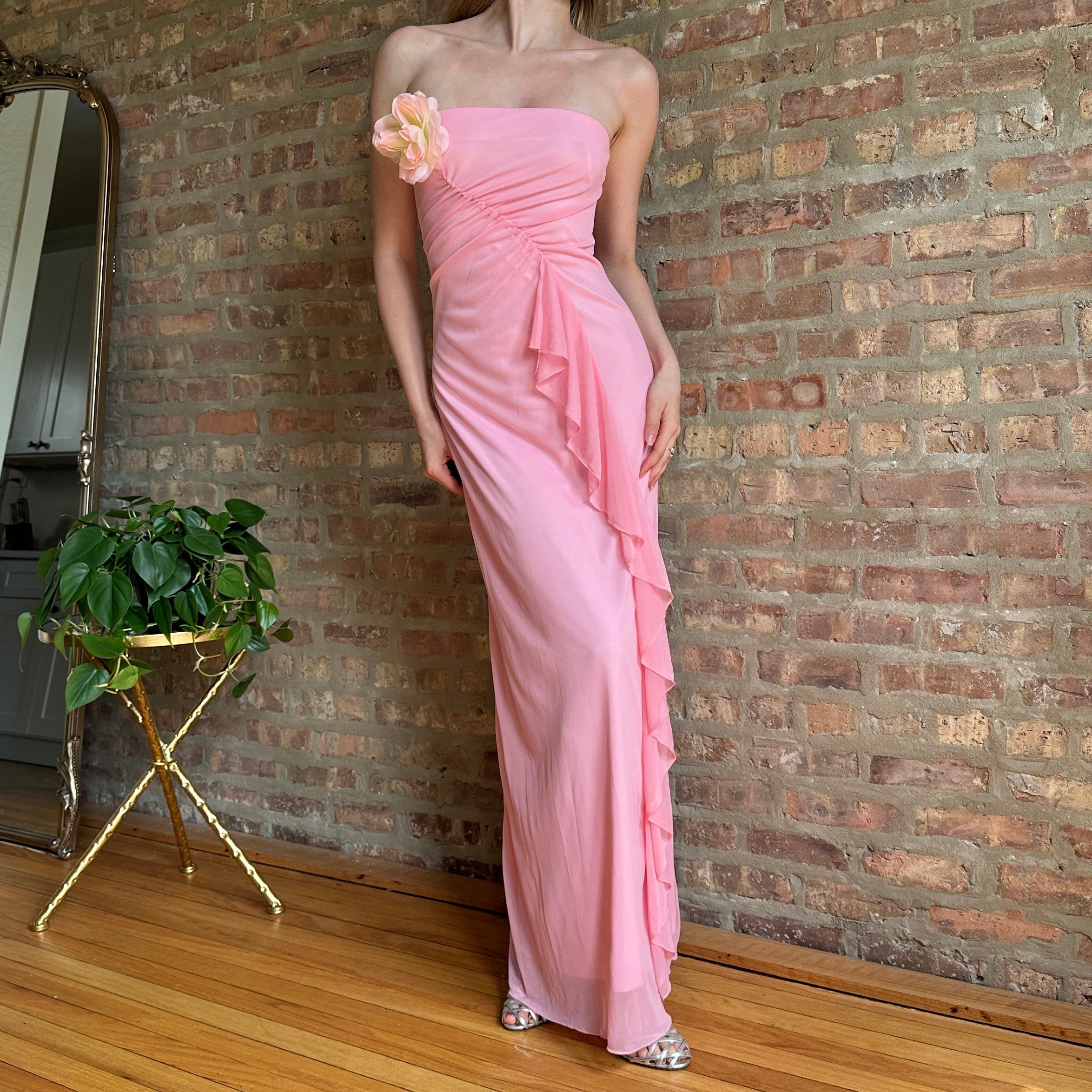 Pink City Triangles Mesh Maxi Dress (S)