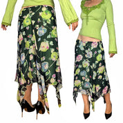 Vintage Floral Pixie Hem Midi Skirt (L)