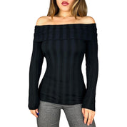 00s Ribbed Knit Off The Shoulder Top (S)