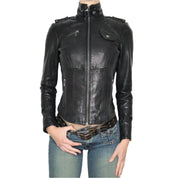 Y2K Sexy Black Leather Moto Jacket (S)