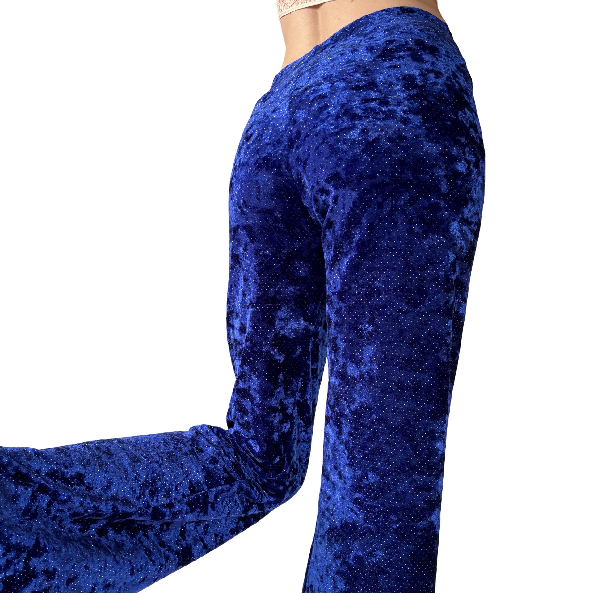 90s Royal Blue Crushed Velvet Flares (S)