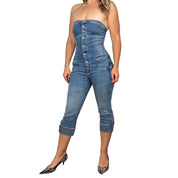 Y2K Strapless Denim Jumpsuit (XS)