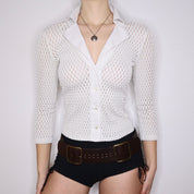 Y2K White Mesh Button Up Blouse (S)