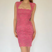 00s Pink Lace Bodycon Midi Dress (S)