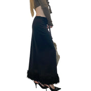 Vintage Morgan de Toi Mesh Maxi Skirt with Fur Trim (S/M)