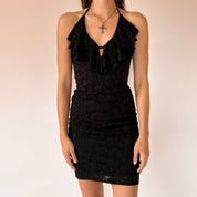 2000s Noir Lace Halter Dress (XS/S)