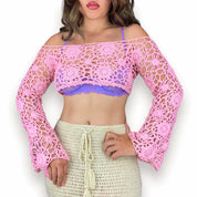 Handmade Bubblegum Crochet Crop Top (S)