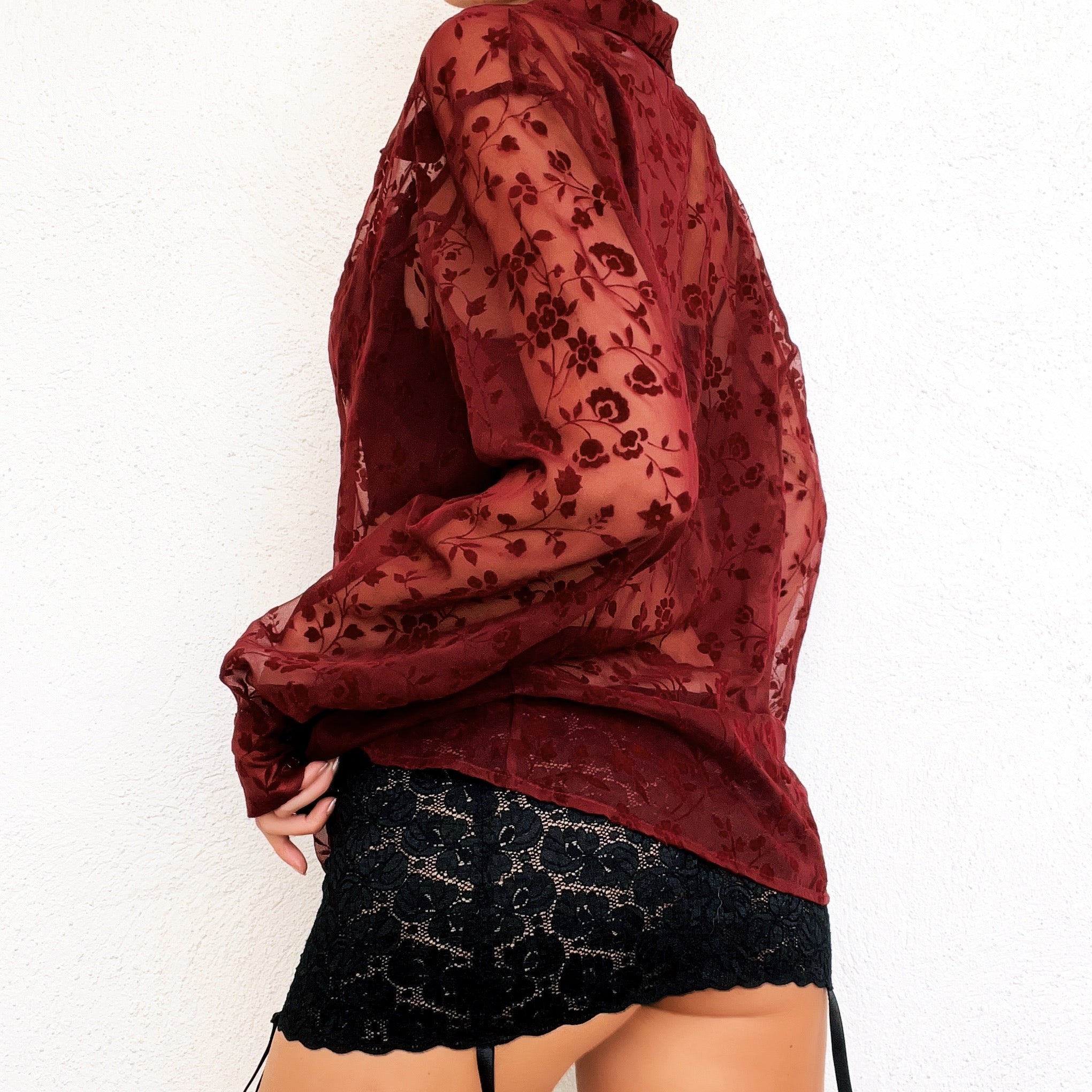 Floral Velvet Burnout Blouse - M/L
