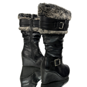 2000s Buckle Faux Leather & Fur Trim Wedge Boots (6)
