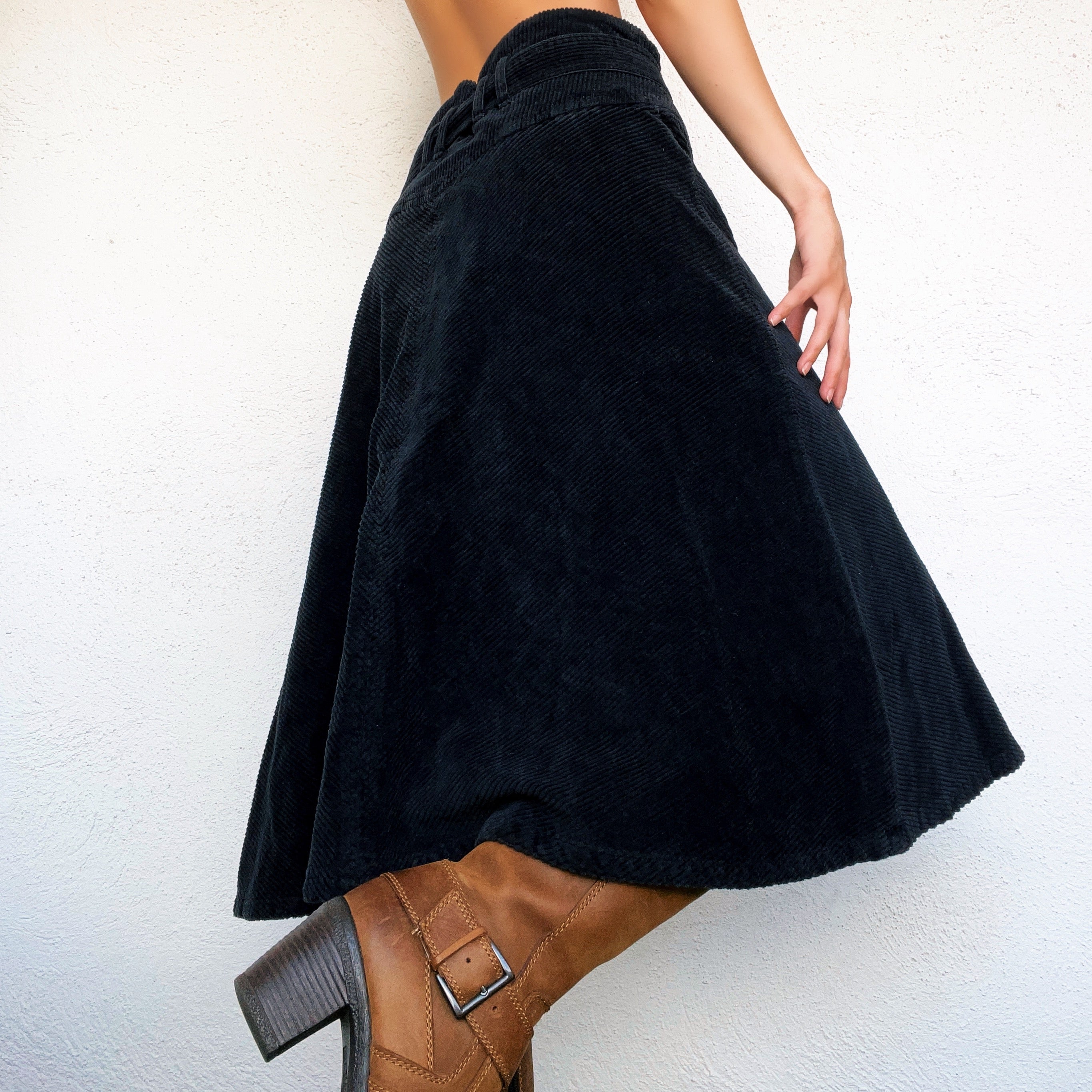 Belted Corduroy Midi Skirt (S)