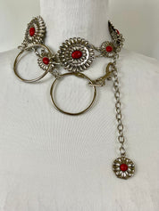 Coral concho silver chain belt