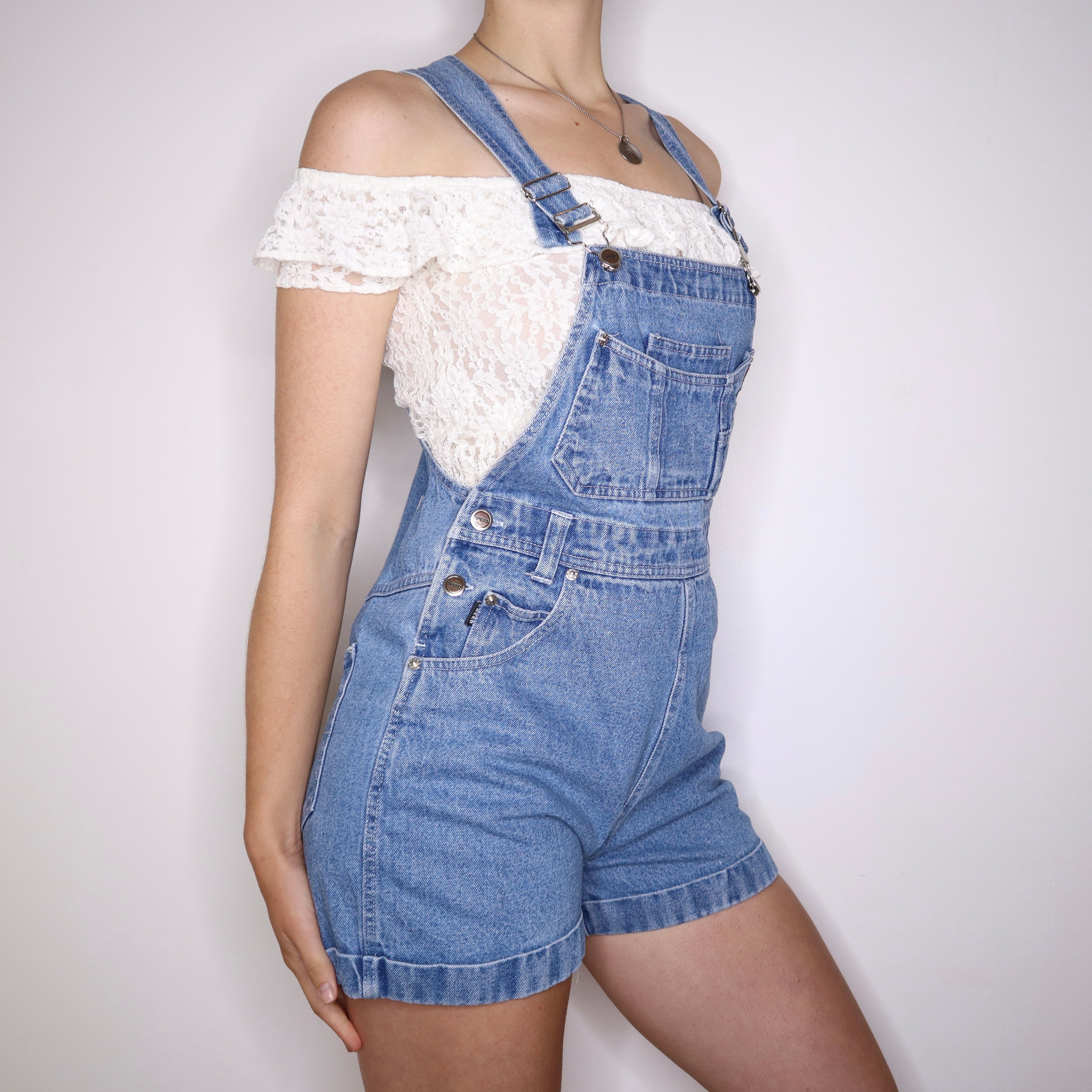90s Short Denim Overalls (S/M) Holy Thrift 90s Short Denim Overalls (S/M) Holy Thrift