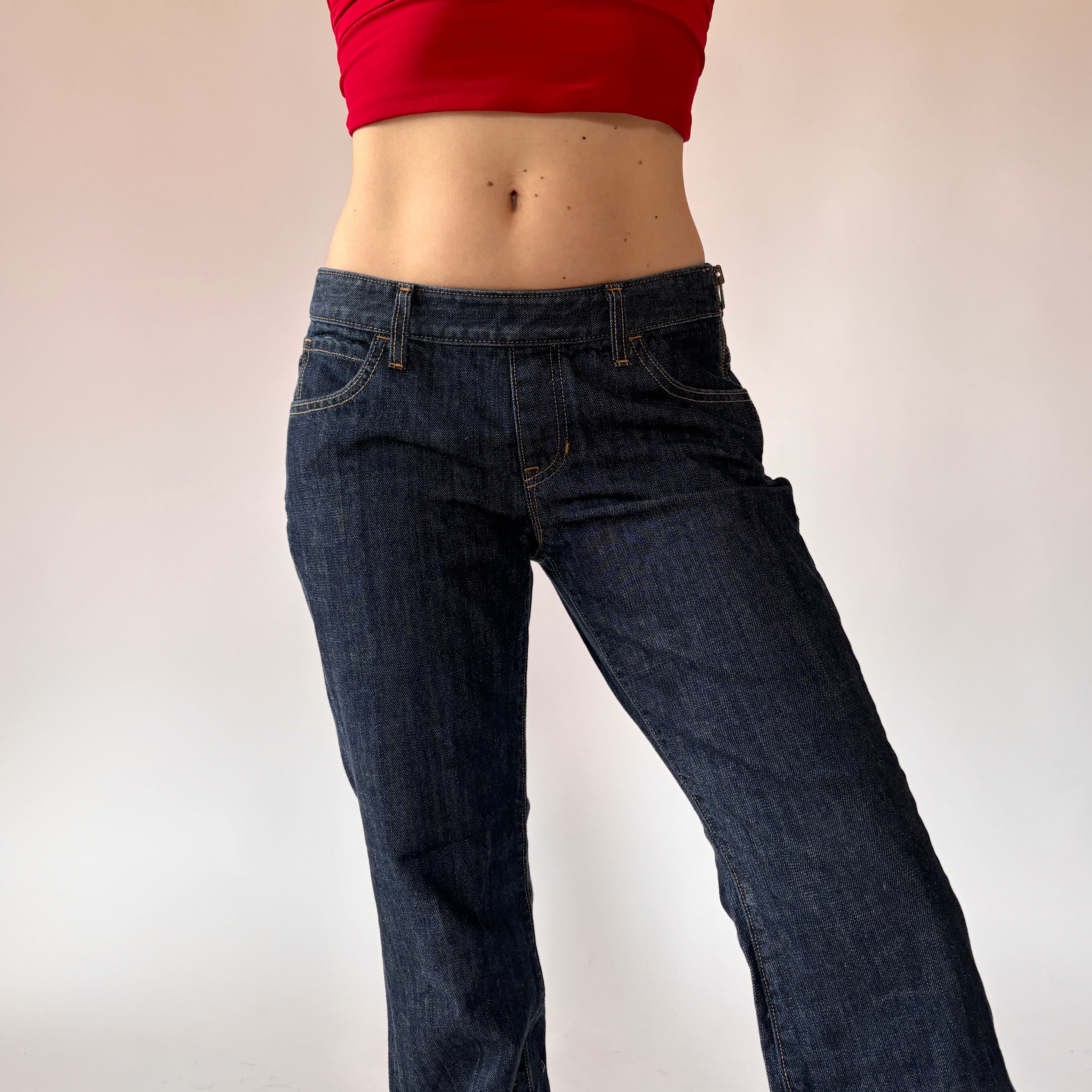 Y2K Side Zip Jeans - Dark Blue Wash (S)