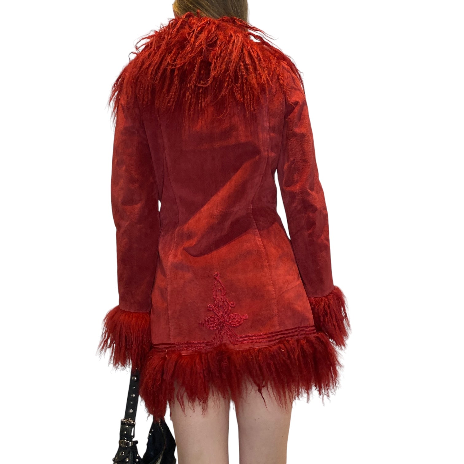 Vintage Red Suede Mongolian Fur Penny Lane Coat (S/M)
