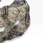 VTG GUESS Brown Tan Monogram Shoulder Bag Studded Faux Croc