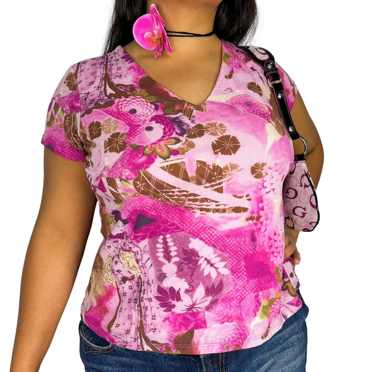 Y2K Floral Mesh Baby Tee (XL)