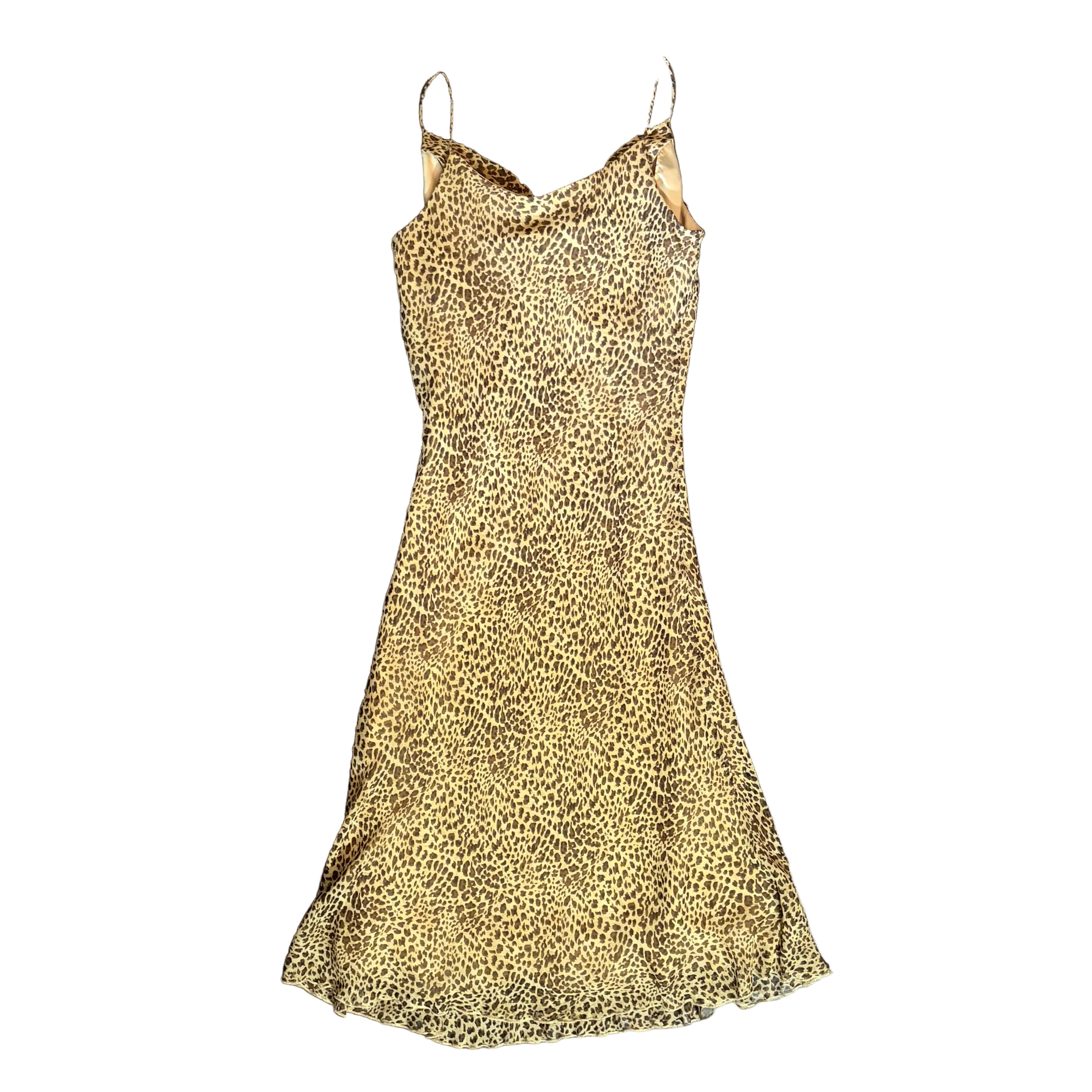 Sequin Leopard Print Silk Midi Dress (s)