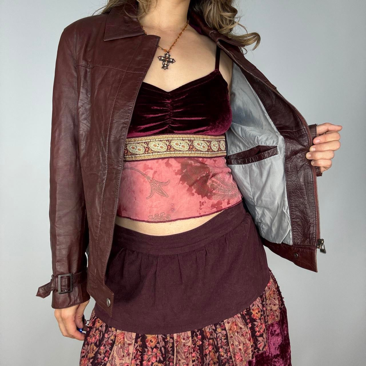rosewood brown fitted leather jacket (m)