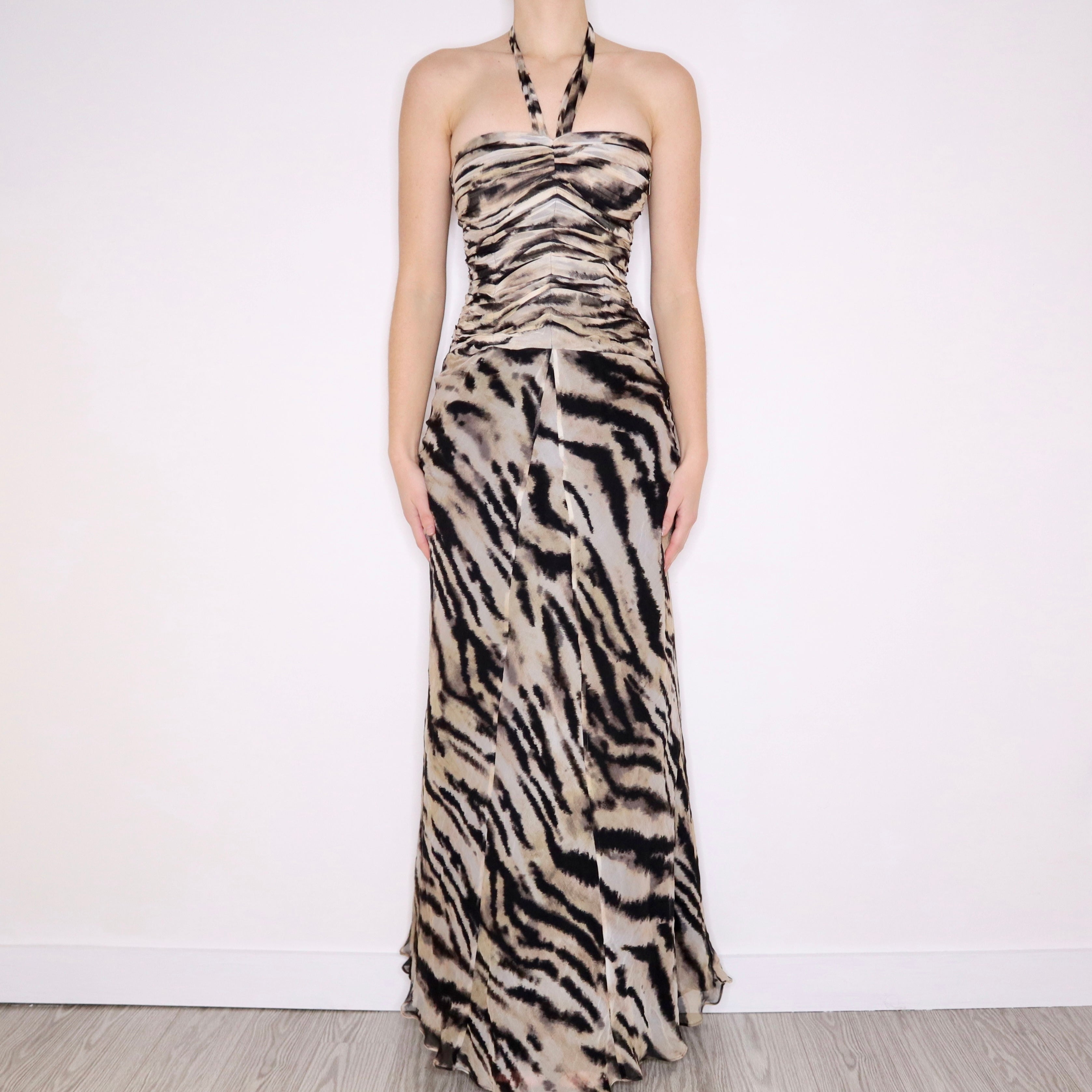 Y2K Silk Animal Print Gown (XS)