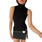 2000s Noir Ribbed Sleeveless Turtleneck (XS/S)