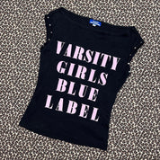 Burberry Blue Label Varsity Graphic Studded Cap Sleeve Tee (S)