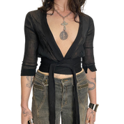 Vintage Black Sheer Wrap Cardigan (S)