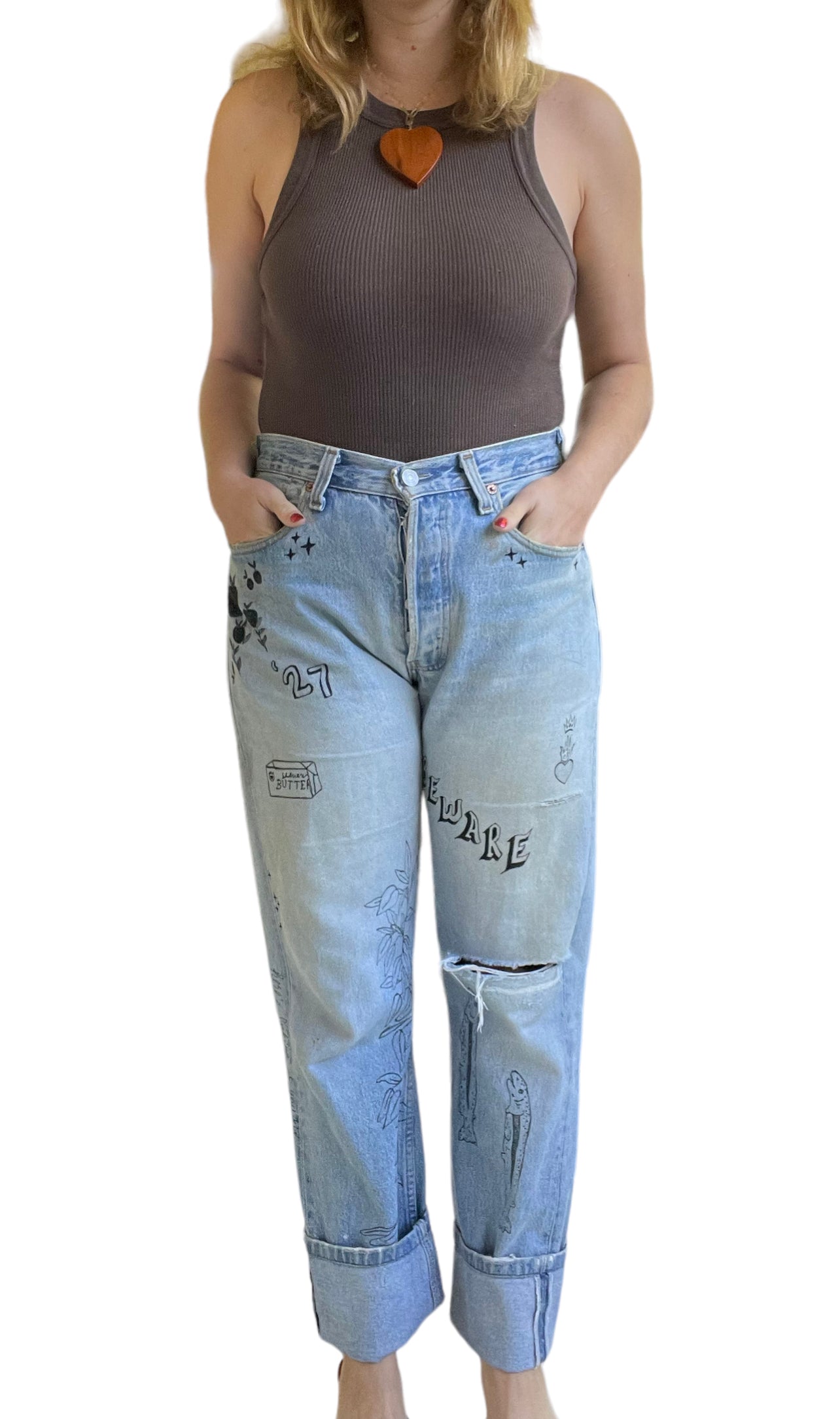 Handmade Jeans with Drawings, Commission Your Own Pair (XS-XL)