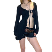 Vintage Gothic Ruffle Tie Cardigan (M)