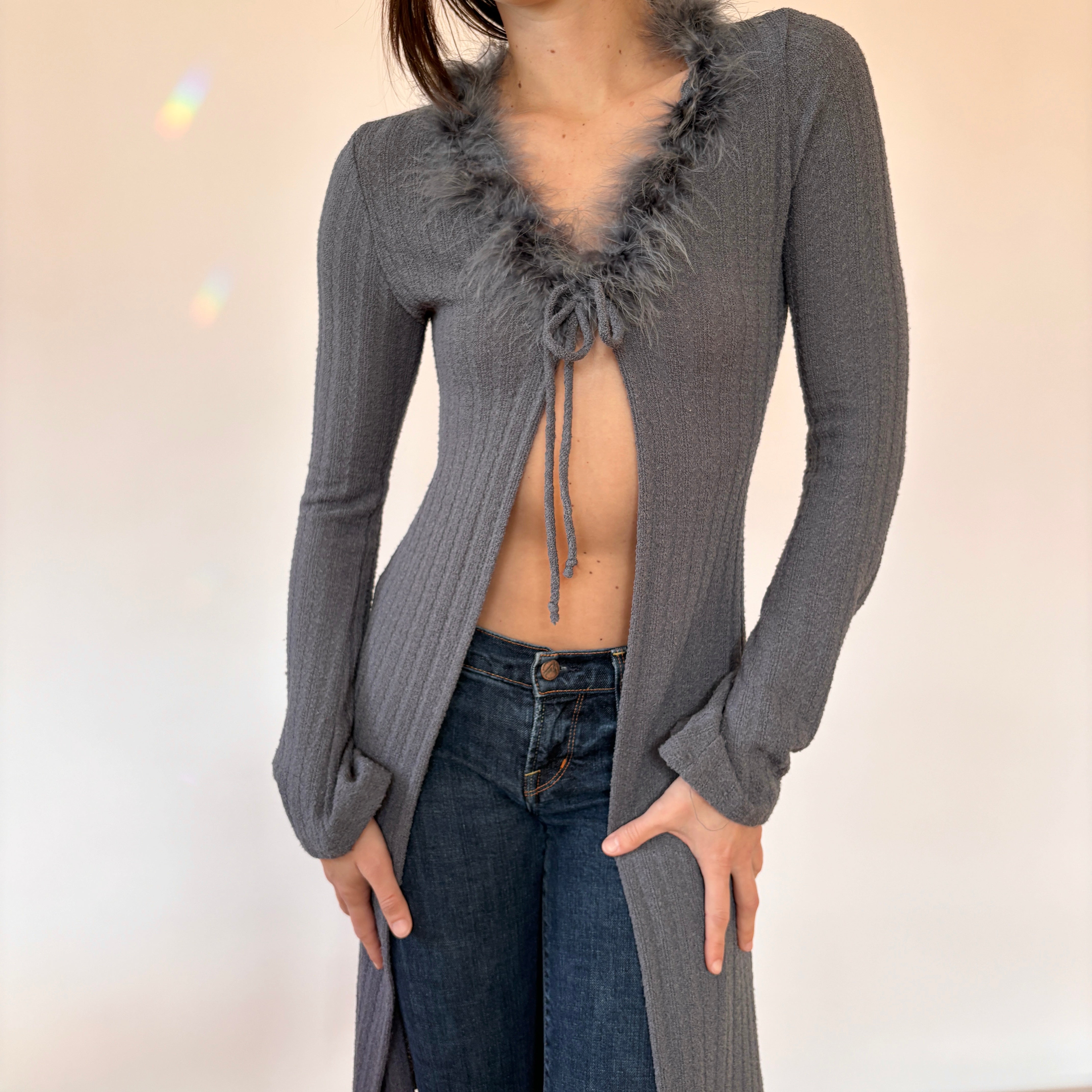 Y2K Feather Trim Cardigan (XS/S) – Holy Thrift