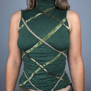 Italian Vintage Embellished Emerald High Neck Top (S)