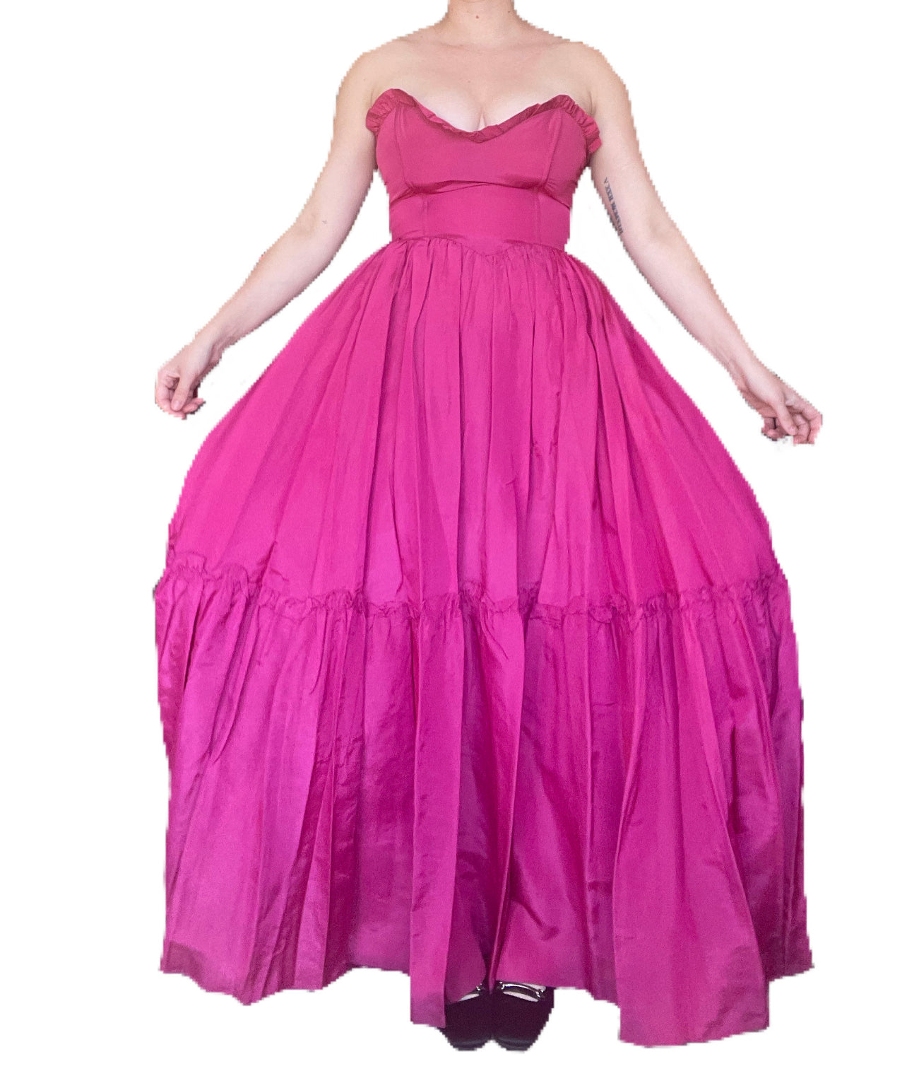 1970s Rare Gunne Sax Pink Taffeta Strapless Dress (XS/S)