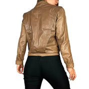 90s Mocha Leather Bomber Jacket (M)