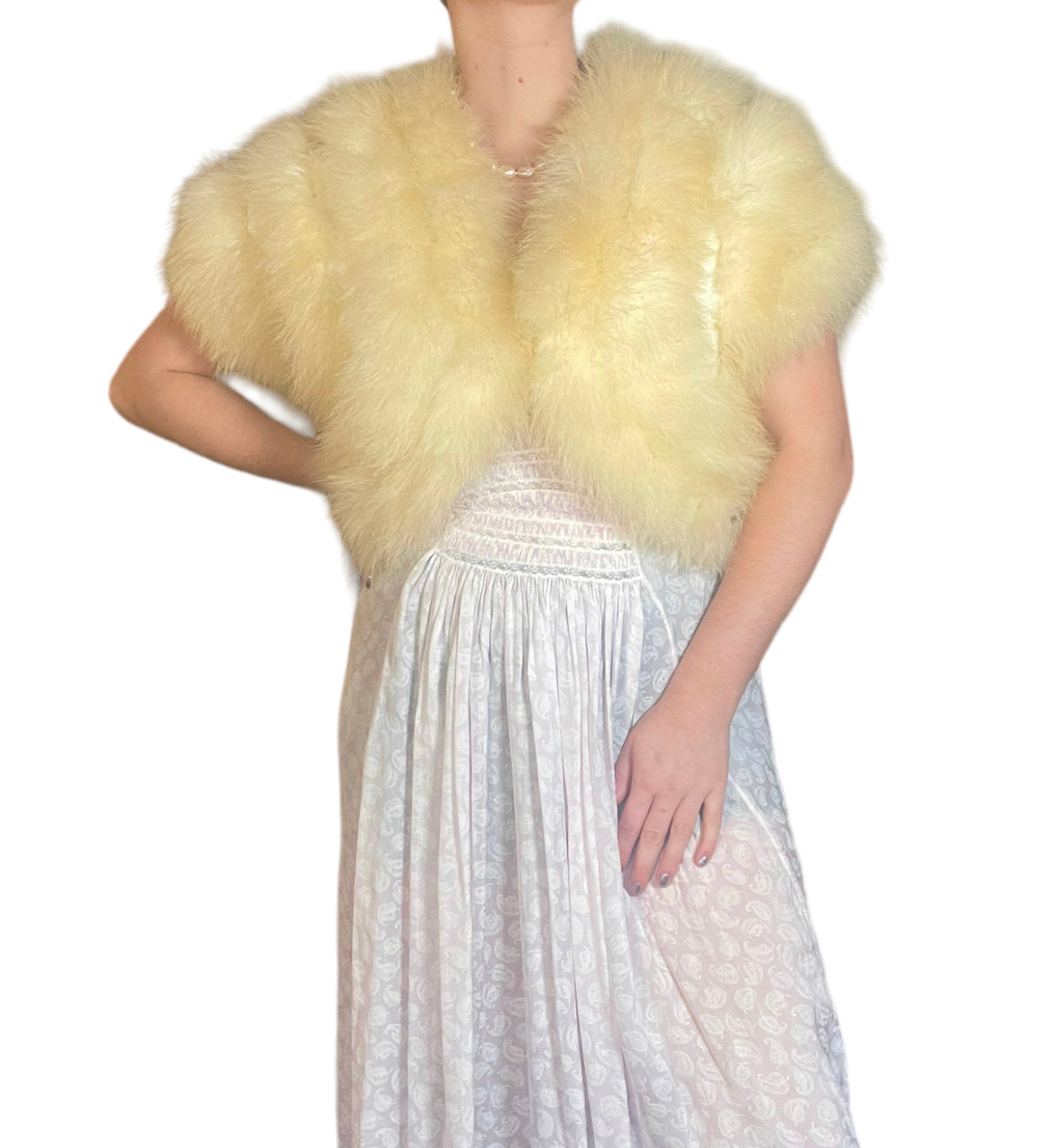 70s Saks 5th Ave Yellow Marabou Feather Bolero Jacket (M)